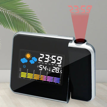 Smart Digital Projection Clock with Night Backlight and Weather Display for Home Bedroom and Living Room Use