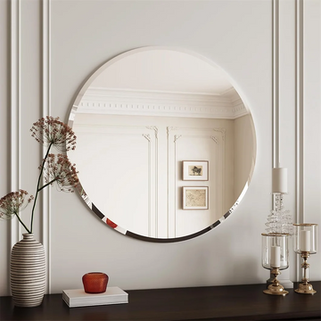 Round Wall Mirror Decor Mirror Frameless Vanity Mirror with Beveled Silver Edge for Bathroom Bedroom Livingroom Entry