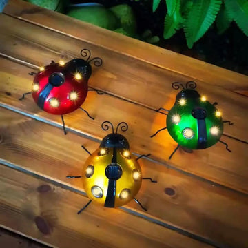 Solar Ladybug Light Outdoor Waterproof LED Garden Decor Wall Hanging Lawn Pathway Landscape Lighting for Yard Patio Statue