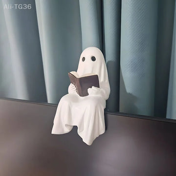Halloween Ghost Figurine Ghost Reading Statue Resin Sitting Ghosts Figurine Reading A Book For Halloween Bookshelf Office Decor