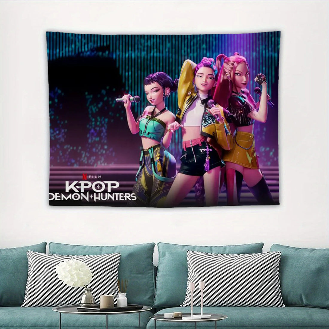 KPop Rumi Mira Zoey Demon h-Hunters Cartoon Tapestry Room Decoration Home Decor Bedroom Wall Hanging Fabric
