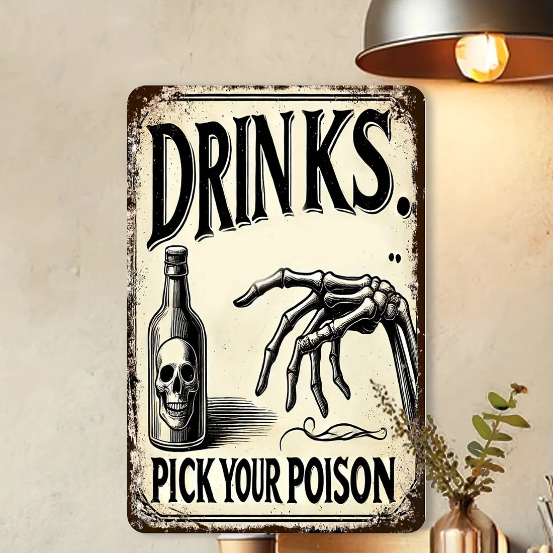 Halloween Aluminum Sign 1 Vintage "Drink, Pick Your Poison" Potion Bar Sign, Halloween Decoration Vintage Home Cafe Wall Decor