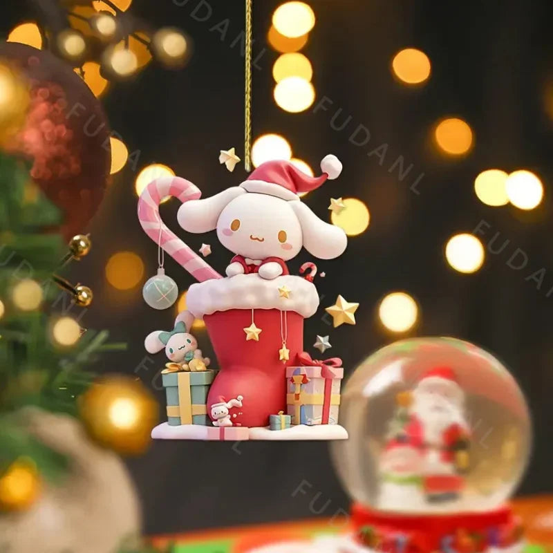 1/6/10PCS Christmas Sanrio Theme 2D Acrylic Pendant HelloKitty Cinnamoroll Kuromi Christmas Tree Decoration Pendant