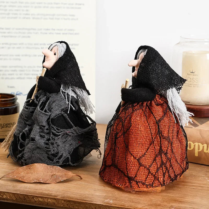 1-10PCS Halloween Witch Decoration Cute Witch Decoration Hand Held Broom Home Garden Indoor Ornament Halloween Party Decoration