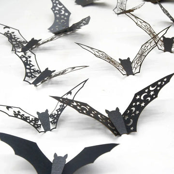 12pcs Halloween Decoration 3D Bat Wall Stickers Hollow Black Bat for DIY Halloween Party Horror House Scary Decal Decor