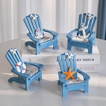 Mediterranean Style Wood Beach Chair Figurines, Mini Blue Chair Model for Garden Furniture Dollhouse Beach Themed Decorations