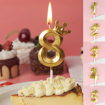 0-9 Number Party DIY Decorations Gold Crown Candles Topper for Happy Birthday Cake Queen Baby Shower Anniversary Decor