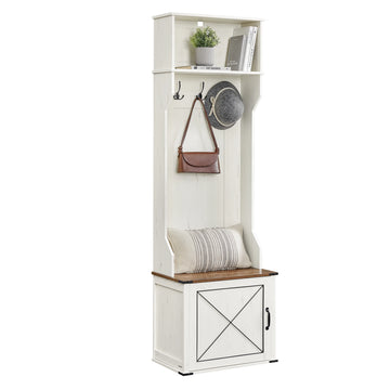 VASAGLE Hall Tree with Bench and Shoe Storage, Coat Rack with Shoe Bench, Entryway Furniture, 3 Tri-Hooks, Door with Handle