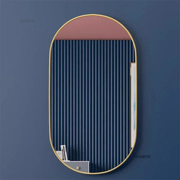 Modern Wall-mounted Oval Bath Mirrors with Black Gold Frame Light Luxury Dressing Mirror Toilet Designer Bathroom Mirror L