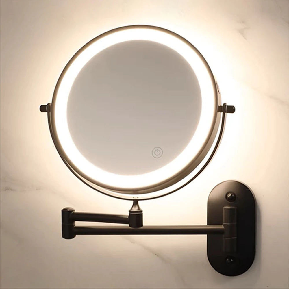 8 Inch Black Wall Mounted Bathroom Mirror 10x Magnifying Makeup Mirror Adjustable Dimming Vanity Cosmetic Mirrors with Light