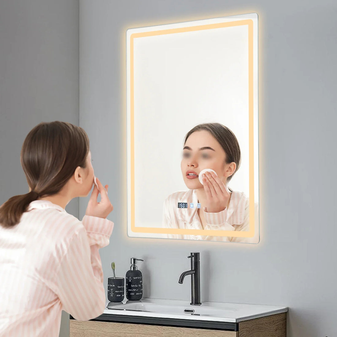 LED Bathroom Mirror Anti-Fog Bathroom Mirror, Wall Mounted Lighted Vanity Mirrors for Wall with 3 Colors Dimmable, Touch Switch