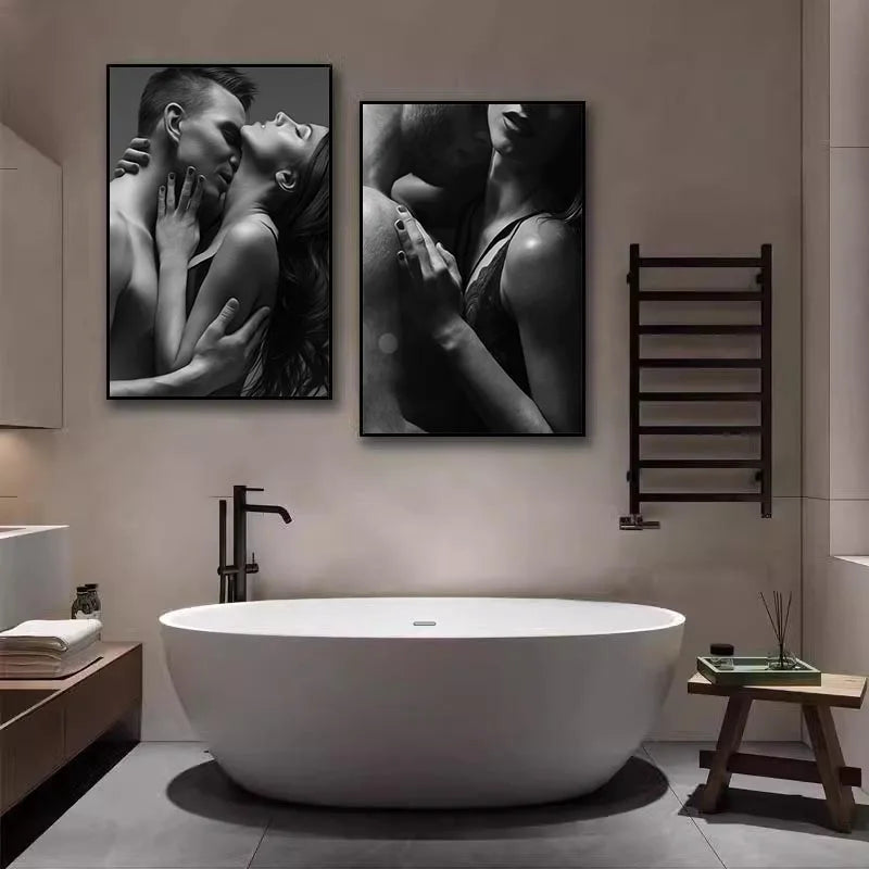 Black White Sexy Lovers Wall Art Canvas Painting Erotic Sensual Art Pictures Print Wall Posters Modern Home Bedroom Living Room