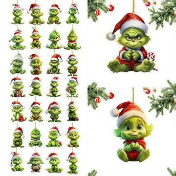12pcs Whimsical Green Christmas Tree Ornaments - Acrylic Wooden Hanging Decorations For Holiday & Thanksgiving Home Decor