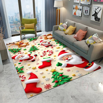 Christmas Tree Santa Claus Carpet Living Room Sofa Bedroom Study Kitchen Entrance Door Mat Non-slip Cute Cartoon Home Decor Rug