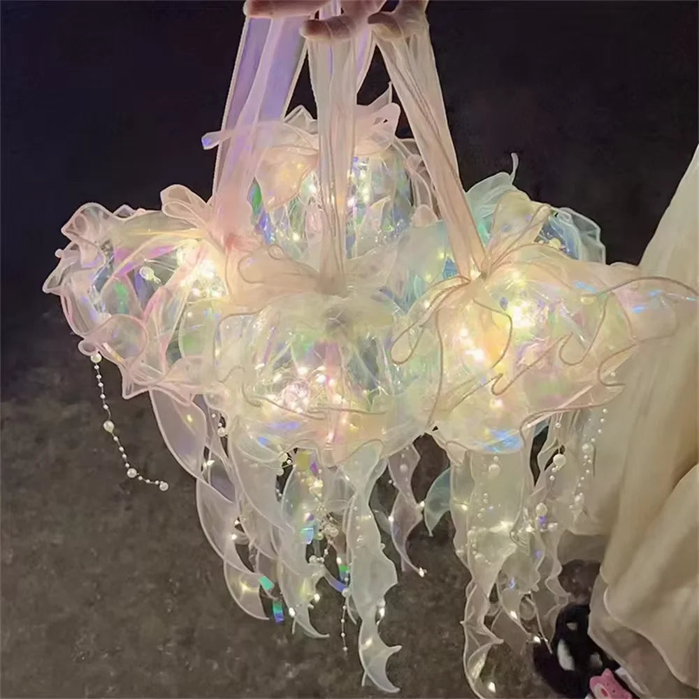 1PCS Gradient Jellyfish Light Decoration LED Light Festival Pendant Courtyard Lighting Handmade Small Colorful Lamp Night Light