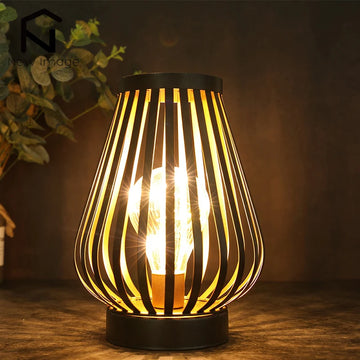 Metal Cage Candle Holder Lantern Battery Powered Table Lamp LED Lanterns Cordless Light for Bedroom Wedding Party Home Decor