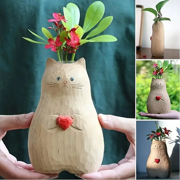 1 cute cat shaped resin vase with red heart - perfect for Valentine's Day and wedding decoration, perfect for hydroponic plants
