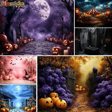 Mocsicka Halloween Kids Birthday Party Background Photography Pumpkin Lantern Bat Backdrop Decor Baby Shower Photobooth Studio
