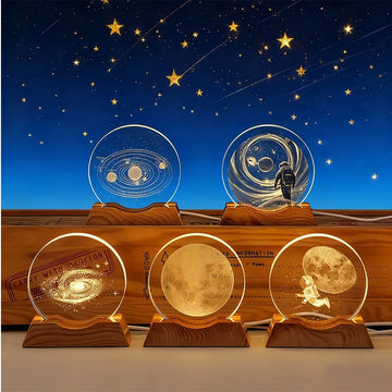 8cm LED Hologram Glass Lamp with Solid Wood Base USB Powered Crystal Ball Lamp for Home Decor Display Gift Warmlight Desk Lamp