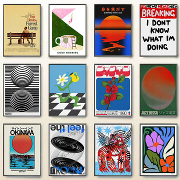 Modern abstract pop art canvas print, retro movie music travel, Nordic aesthetic home decor, wall art poster unframed