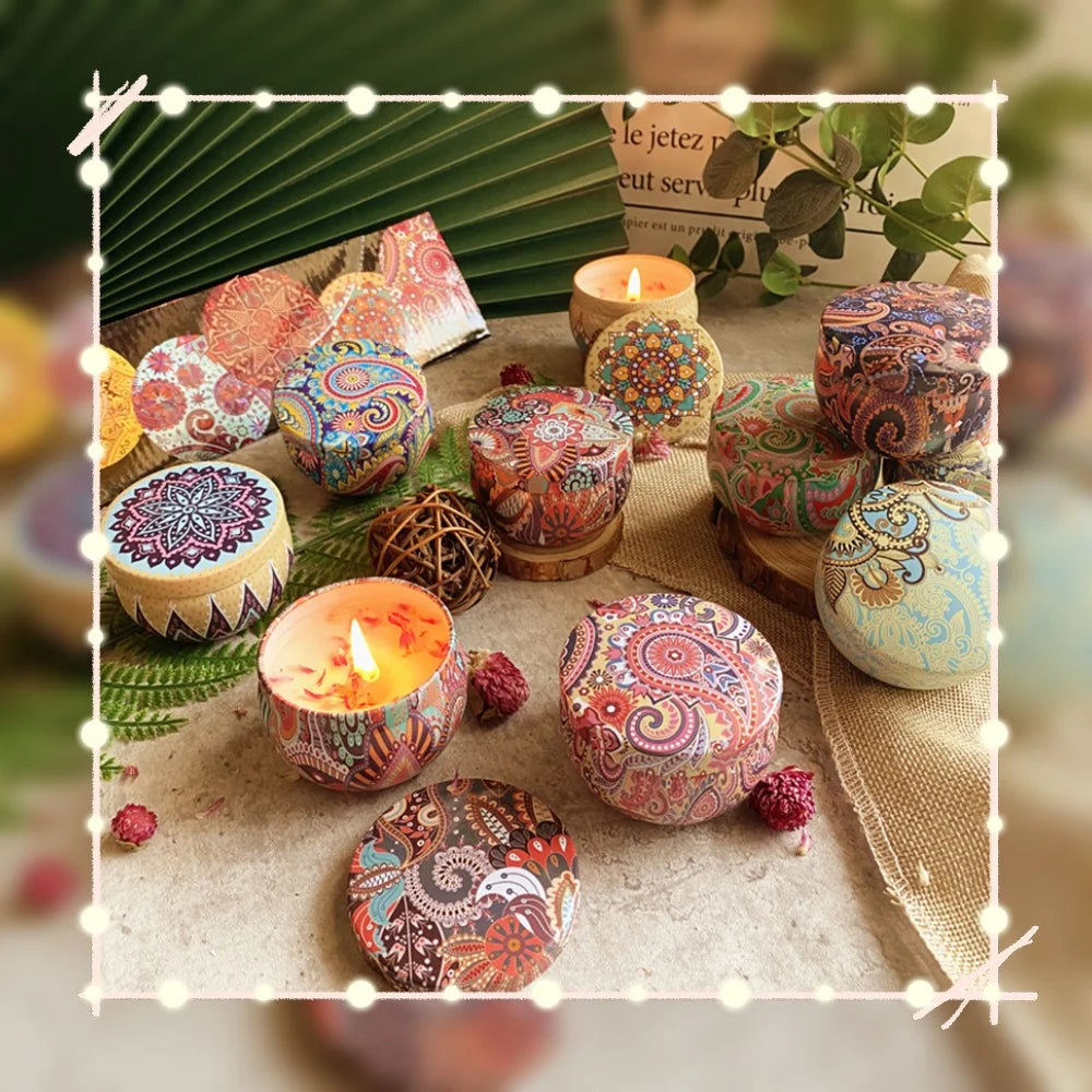 Flower Candle Fragrance Candle Tinplate Box Scented Candles Candles Jar Wedding Gift Vintage Dried Flowers Home Decoration