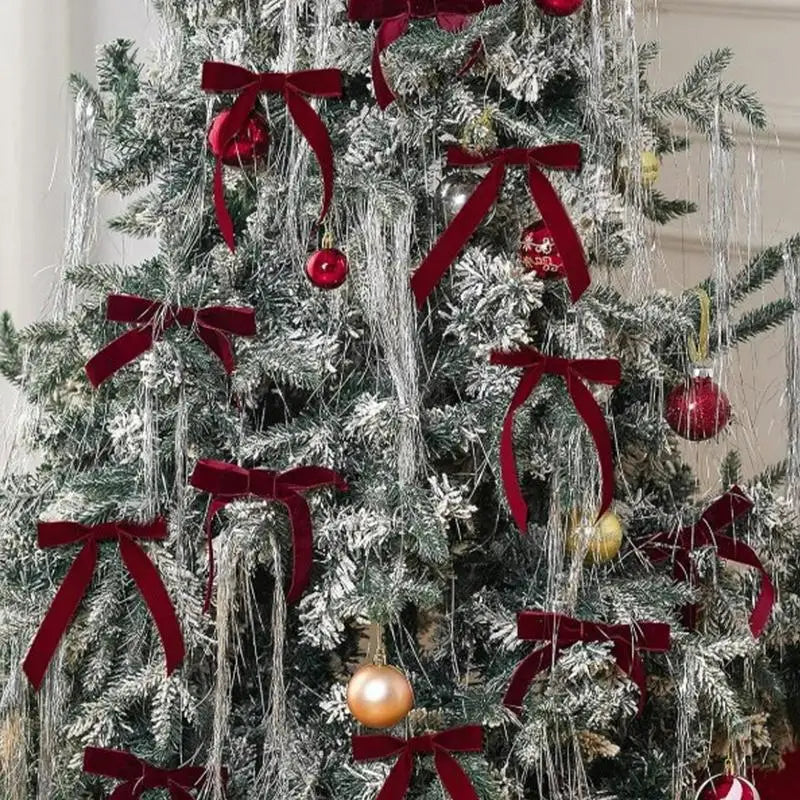 12 PCS Velvet Bows Christmas Tree Bows Red Christmas Ribbon Bows DIY Crafts Xmas Gift Wrapping for Xmas Home Decoration