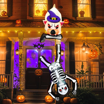 OurWarm 8FT Halloween Decor Inflatables, Dog and skeleton Halloween Blow Up Yard Decorations for Halloween Party Indoor, Outdoor