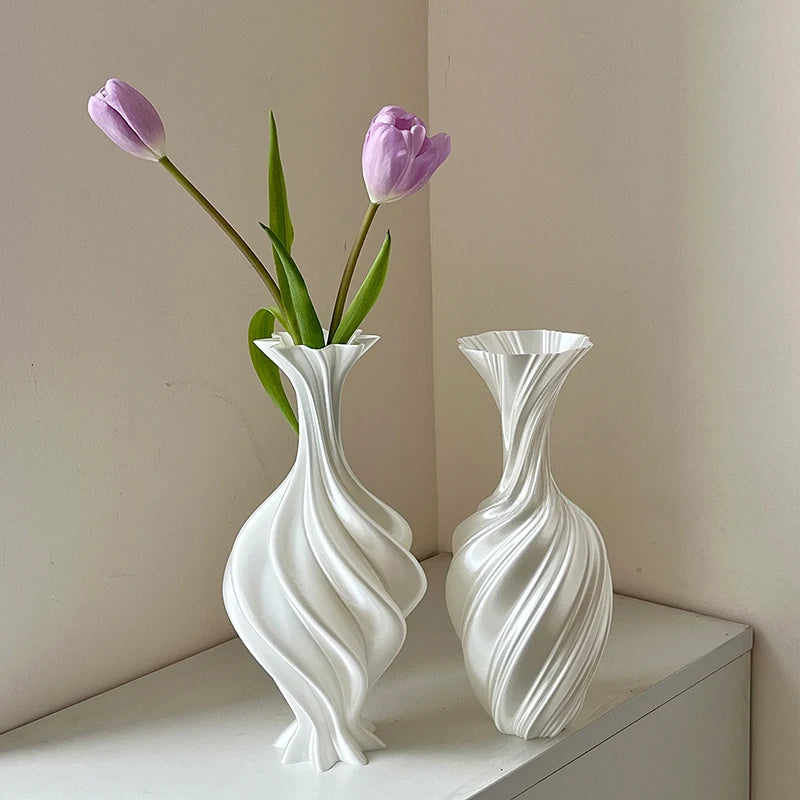 3D Printed Flower Vases Modern Plastic Flower Plant Pot Decorative White Vase Home Living Room Office Table Decor
