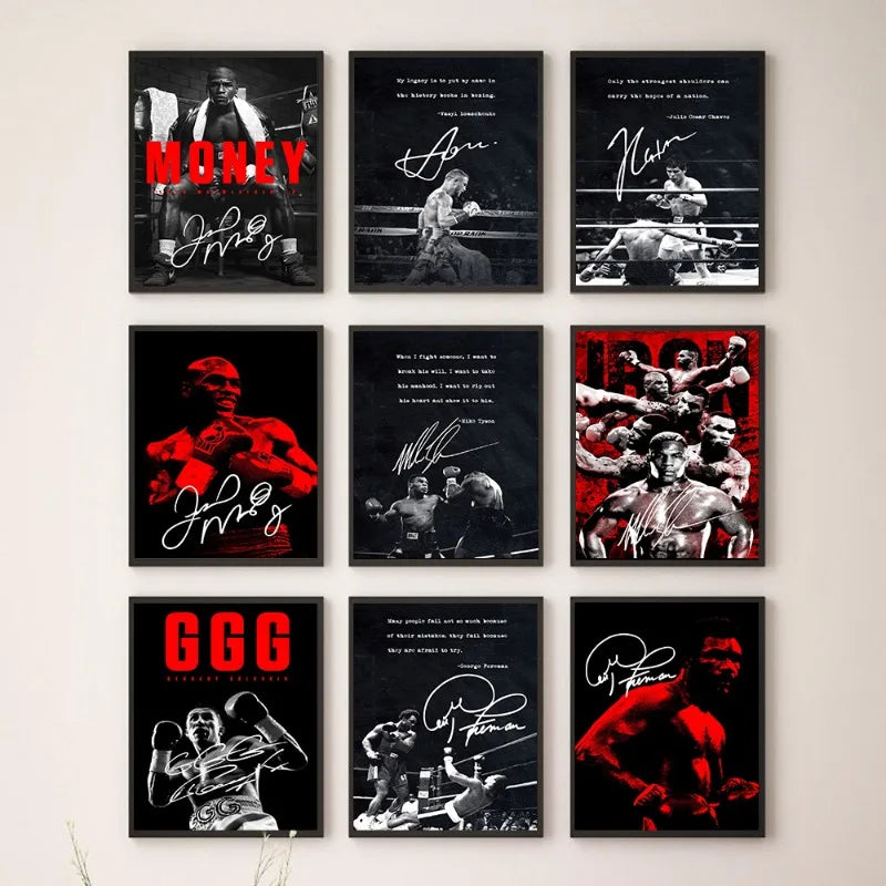 Black and White Boxing Legends Poster Canelo Alvarez Tyson Floyd Boxer Inspirational Wall Art Canvas Picture Home Decor Painting