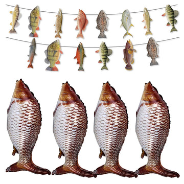 Fishing Birthday Party Balloons Banner Gone Fishing Party Supplies Sunfish Trout Bass Fishing Banner for Adults Retirement Deco