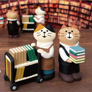 ZAKKA Ornaments Library Reading Cat Scene Decoration Shooting Props Miniature Resin DIY Cat Birthday Gift Bookshelf Collection