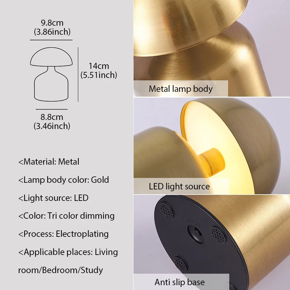 LED Table Lamps USB Rechargeable Touch Dimming Night Light 3 Color Cordless Atmosphere Bedroom Bedside Reading Lamps Decor Light