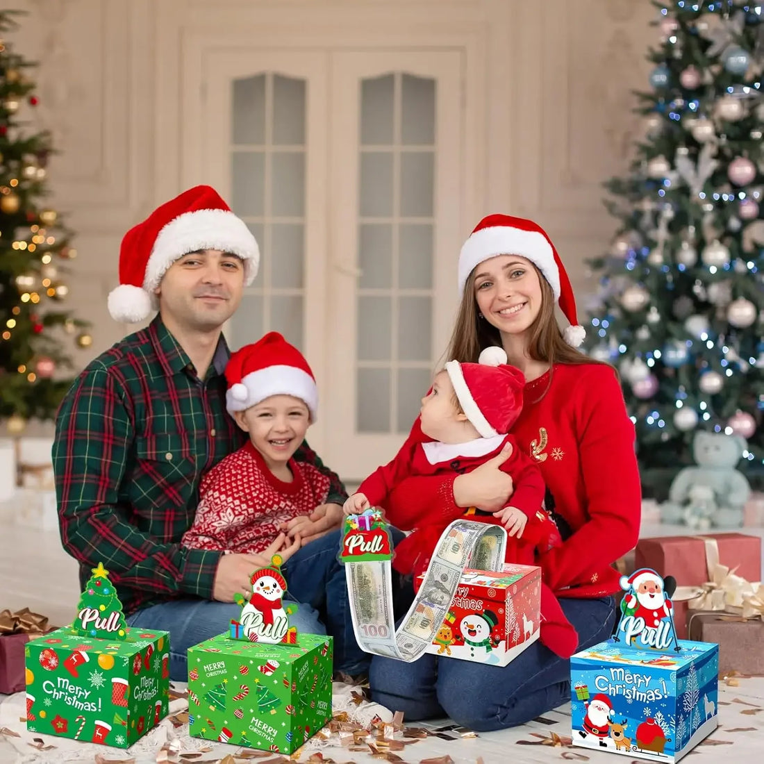 10PCS New Christmas Gift Father Christmas Elk Christmas Tree Pattern Money Draw Surprise Box Festive Small Gifts Party Supplies