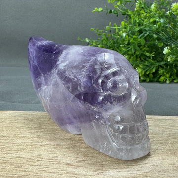 Natural Hand-Carved Amethyst Skull Spiritual Feng Shui Energy Meditation Treatment Home Office Evil Spirits Decorative Gift