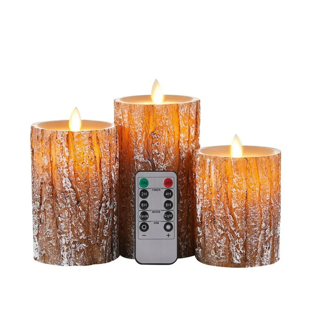 LED Electronic Candle Light Dancing Swinging Wick LED Pine Bark Candle With Remote Control for Wedding Bar Home Party Decoration