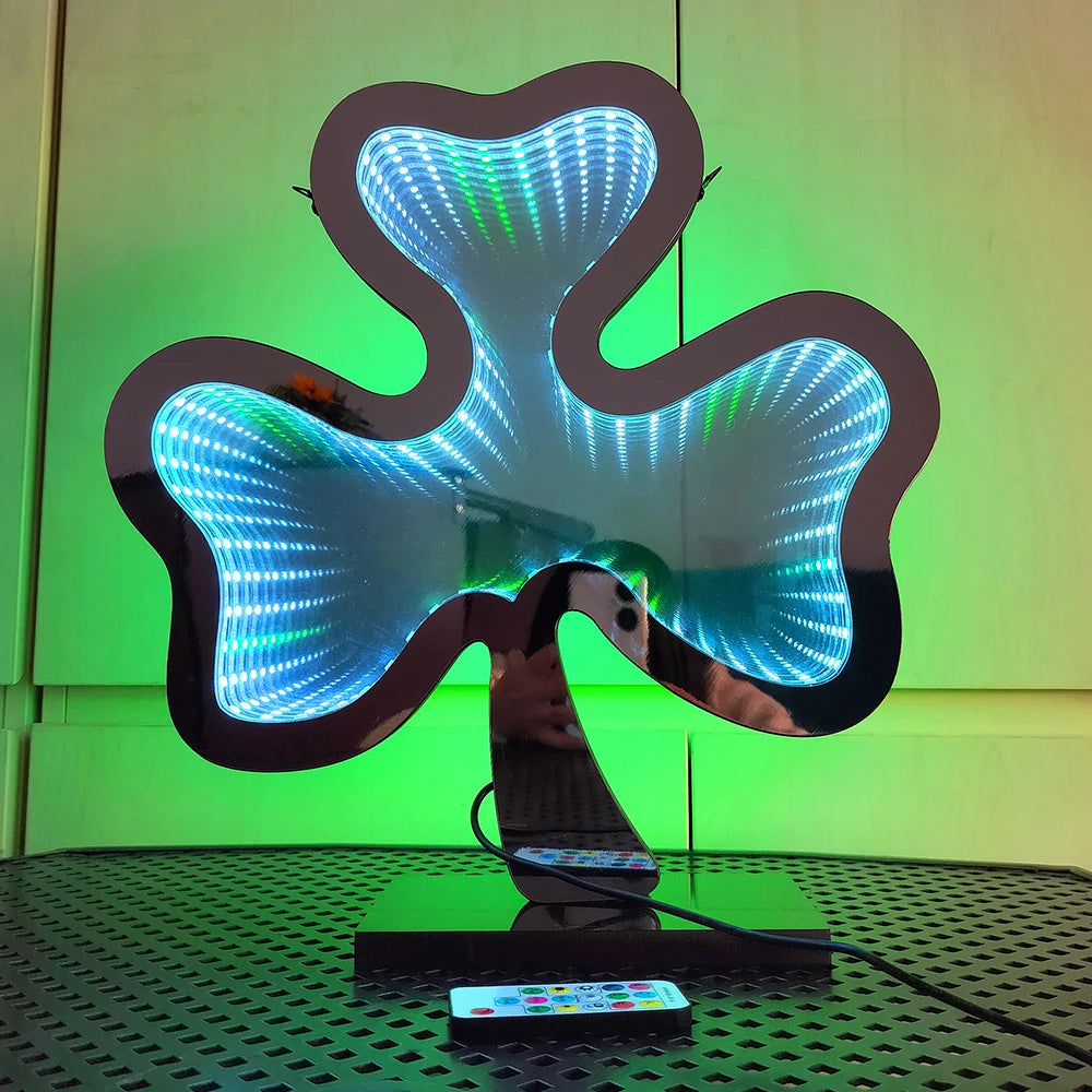 Clover color changing double-sided mirror, hanging and standing art tunnel neon lights, suitable for store and home decoration