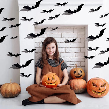 12pcs Halloween 3D Black Bat Wall Stickers Removable Halloween DIY Wall Decal Halloween Party Decoration Horror Bats Stickers