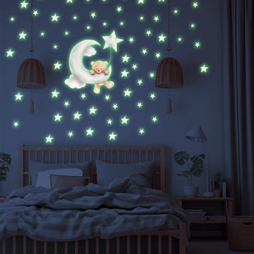 Luminous DIY Wall Stickers For Kids Rooms Glow In The Dark Stars and Moon Shine Sticker Children's Bedroom Little Bear Decals