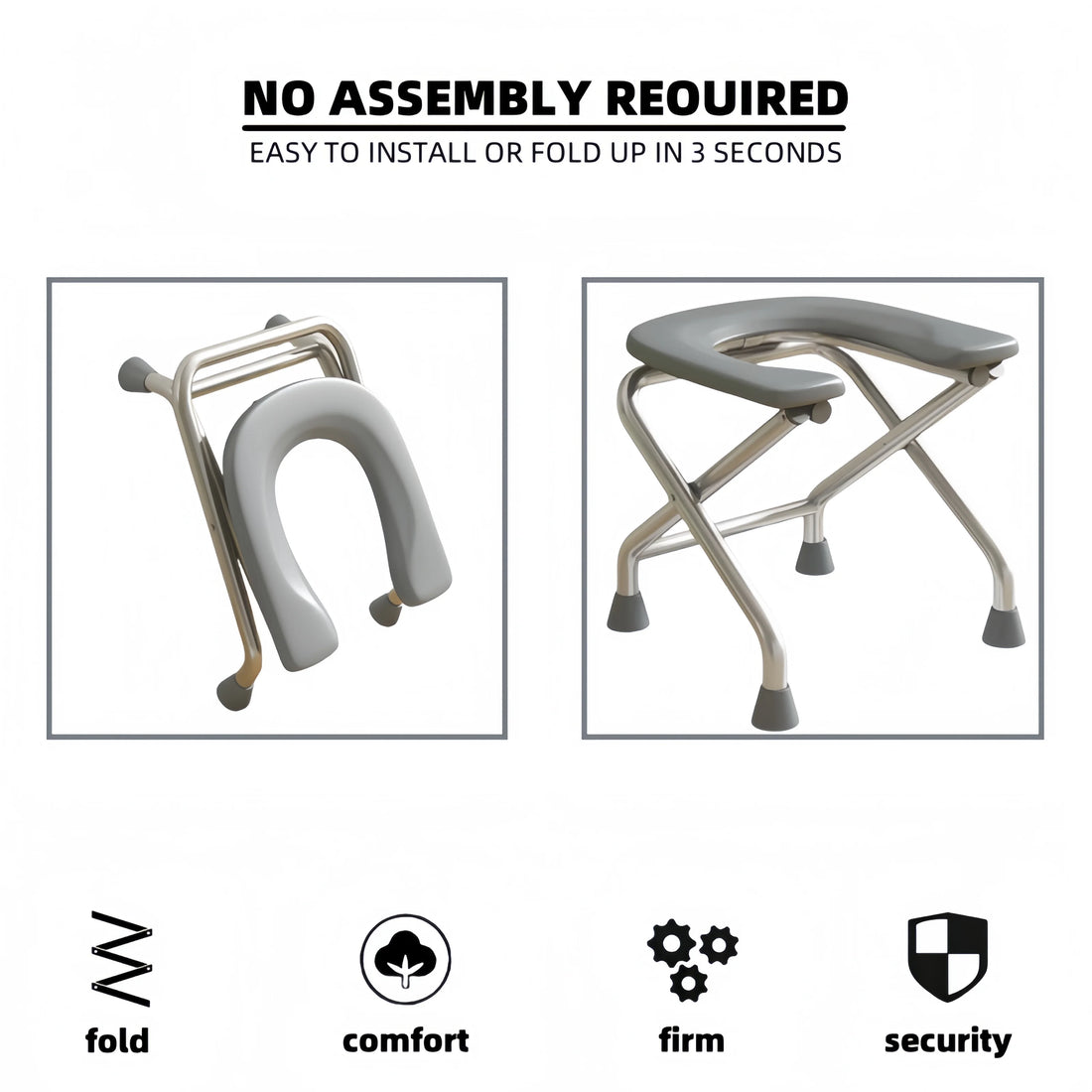 1 foldable U-shaped stainless steel toilet chair, which can bear 300 pounds, is easy to store and clean, suitable for the elderly and pregnant women, and can be used as a bath stool