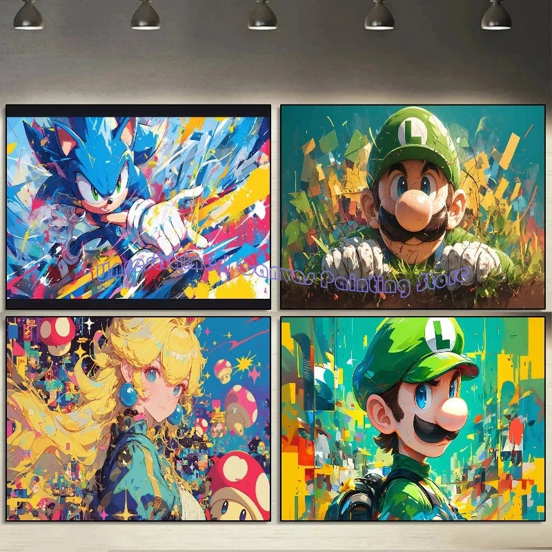 Graffiti Watercolour Art Mario Poster Prints Playroom Canvas Paintings Wall Picture Living Room Kids Bedroom Home Decor Cuadros