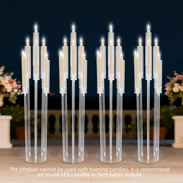 Modern Acrylic Candle Holder Set of 4, 9-Cup LED Candle Centerpiece for Table, Romantic Wedding Home Decor, Tall Crystal Clear