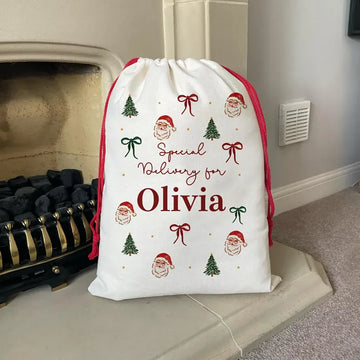 Personalized 4Pcs Christmas Santa Drawstring Gift Bag Sack Merry Xmas Holiday Party Decor Toy Sack Santa Claus New Year Present