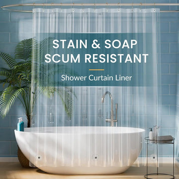 1pc Clear Shower Curtain Liner with Bottom Magnets & Metal Grommets-Plastic Bath Curtain with Hooks Bathtub Partitions Decor