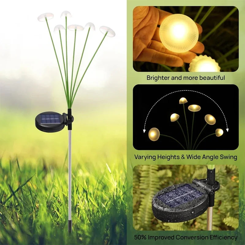 1PC 6LED Mushroom Light Jellyfish Lamp Outdoor Waterproof Solar Garden Lamp for Villa Garden Courtyard Park Decor Lamp