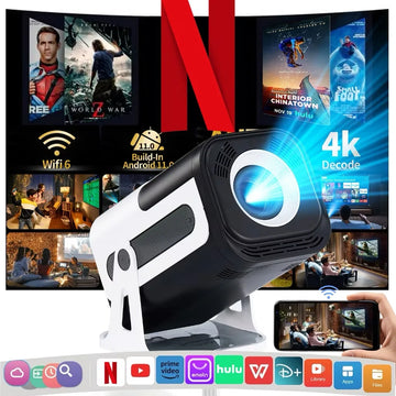 Mini Projector 1080P Android 13 Support 4k Protable Projector 300ANSI WiFi 6 BT 5.0 180° Rotable Video Projecters