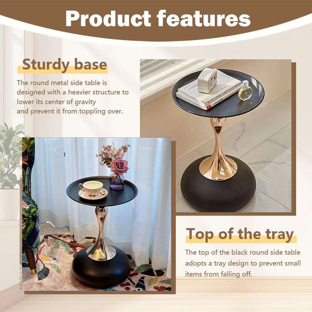 Round Coffee Tables Large Capacity Metal Base Corner Table Space Saving Movable Tea Table for Living Room Decoration Furniture