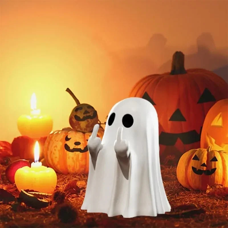 Car Decorate Luminous Middle Finger Cute Ghost Statue Small Scary Ghost Figurines Halloween Decoration Home Table Ornaments