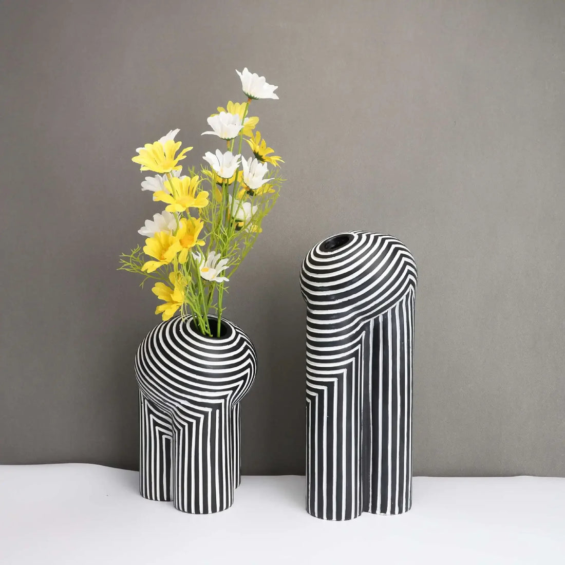 Creative Resin Vase Black and White Striped Flowerware Abstract Geometry Crafts Home Furnishing Decoration Terrarium Vases S/L