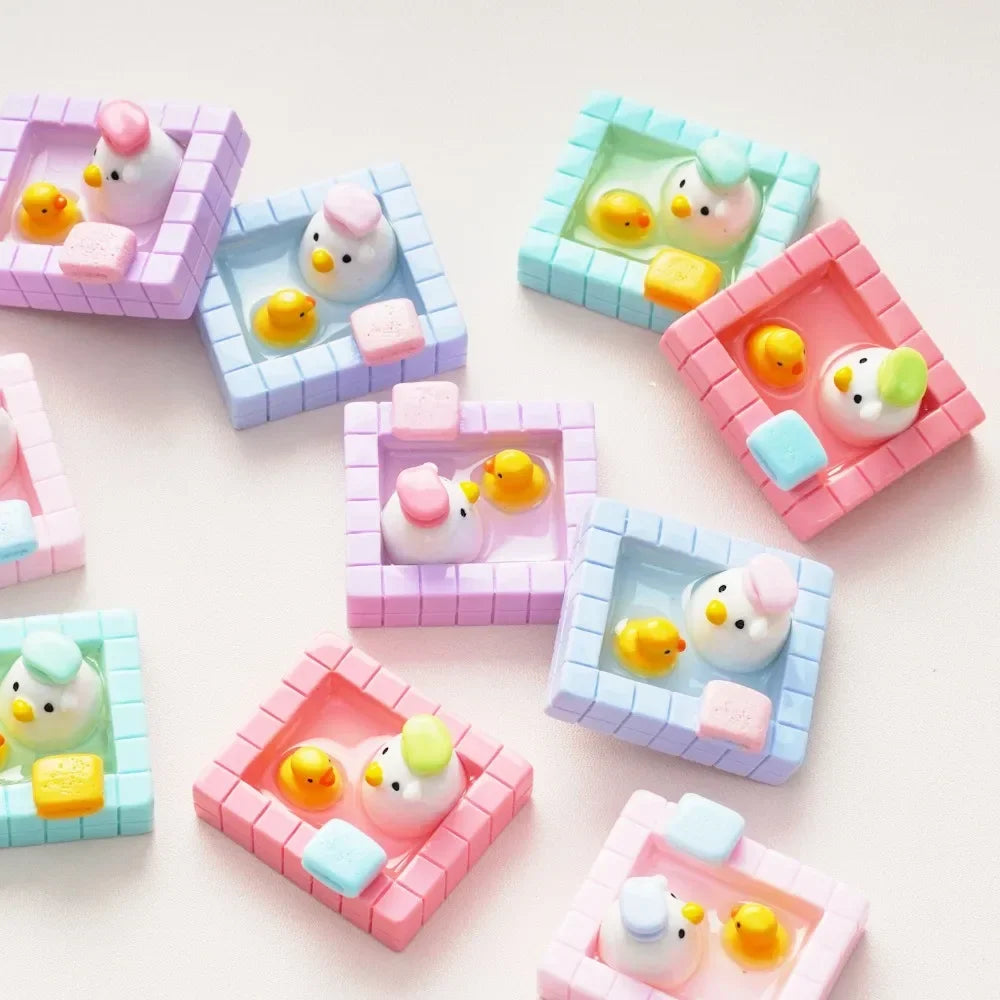 Kawaii Bathing Duck Figurines Cartoon Duck Soak in Hot Springs Resin Miniatures Micro-landscape Decorations