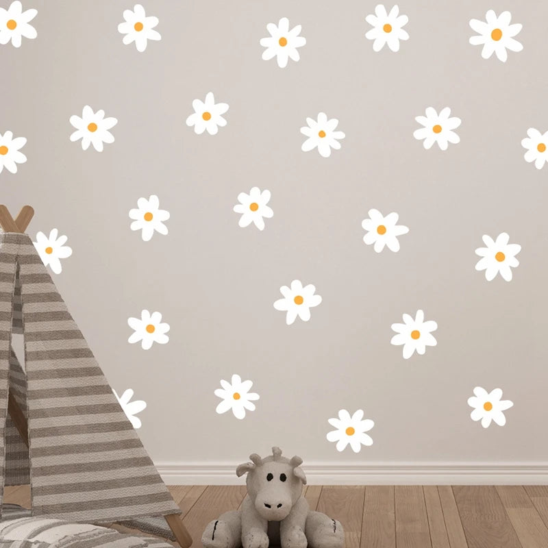 White Daisy Flower Wall Stickers Kids Room Living Room DIY Art Decas Baby Nursery Home Decoration PVC Window Sticker